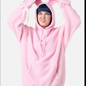 Cozy Pink Bunny Hooded Fleece Pullover